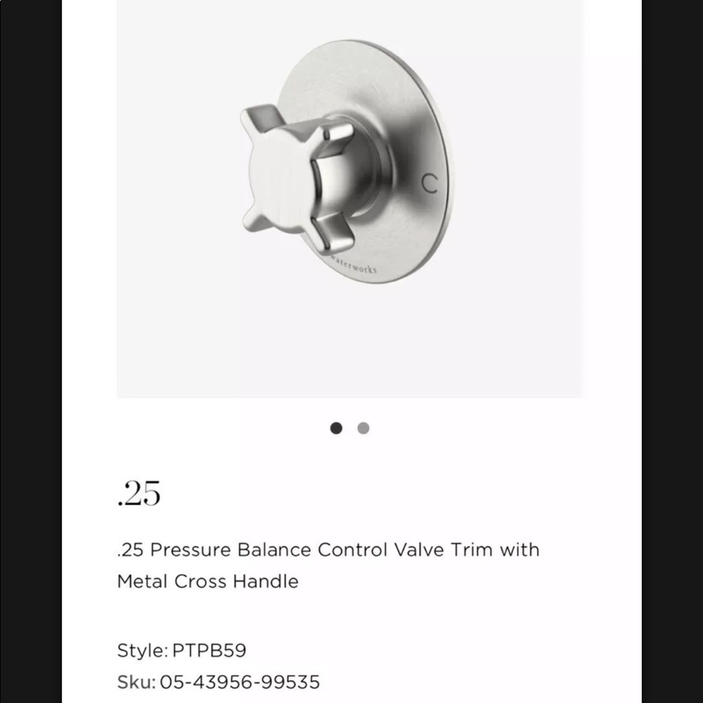 Waterworks .25 Pressure Balance Control Valve Trim Cross Handle in Matte Nickel